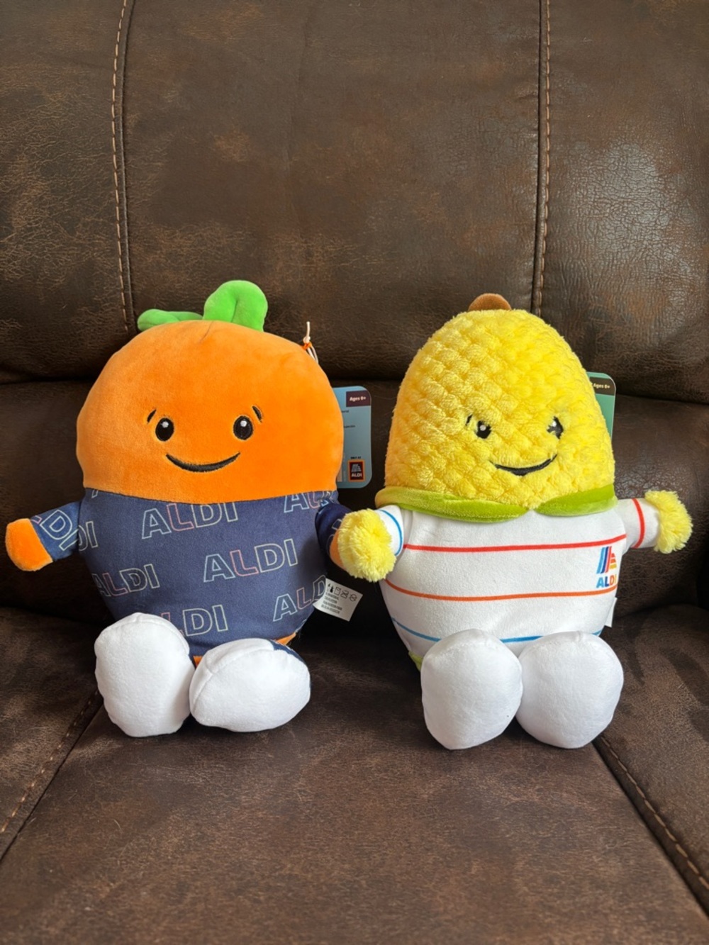 Aldi Produce Crew plush Carter and Kevin, Carrot and Corn